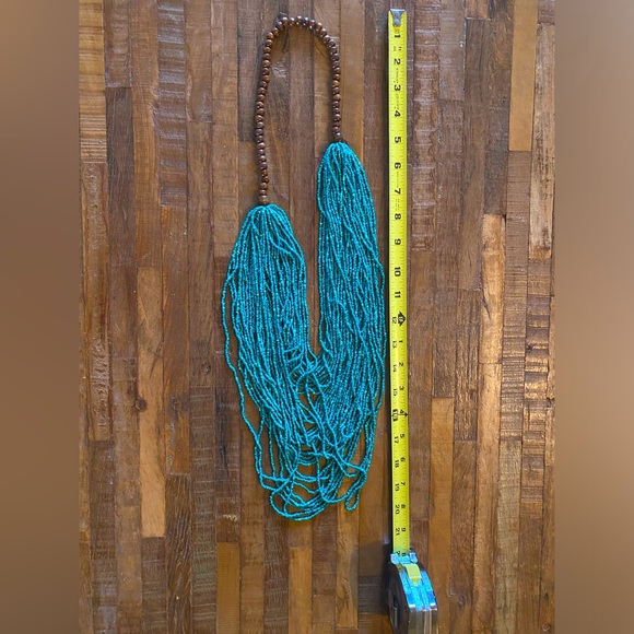 Turquoise beaded necklace with wood neckline. Excellent condition. - Picture 2 of 2